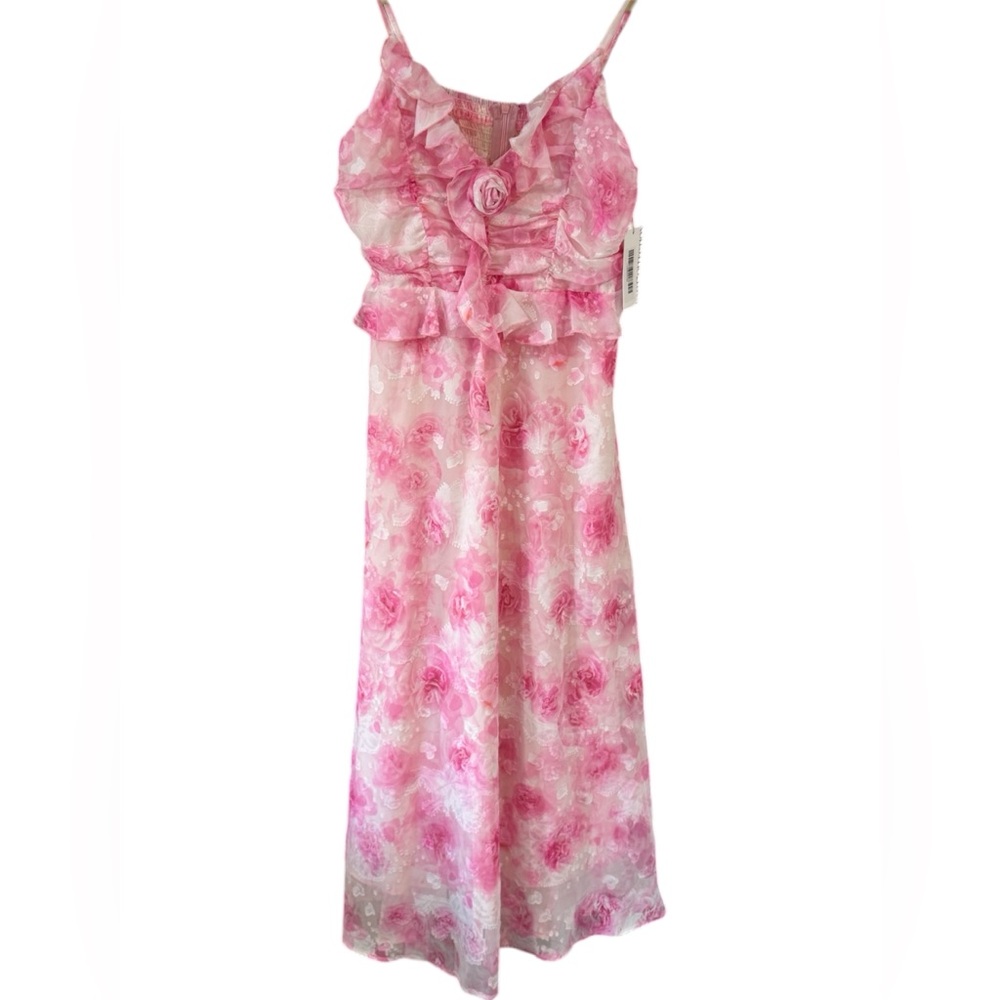 ๐๐ Lait Collection Pink Rose Floral Ruffled Midi Maxi Dress Feminine ๐๐ - Picture 5 of 5